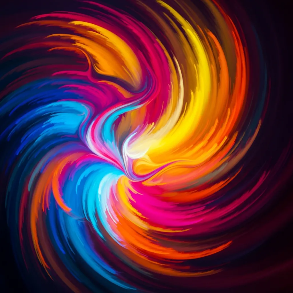 Abstract digital painting featuring vibrant colors and dynamic brush movements